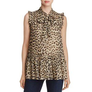Kate Spade Leopard Print Tie-neck Chiffon Top with Metallic Size Large Gold